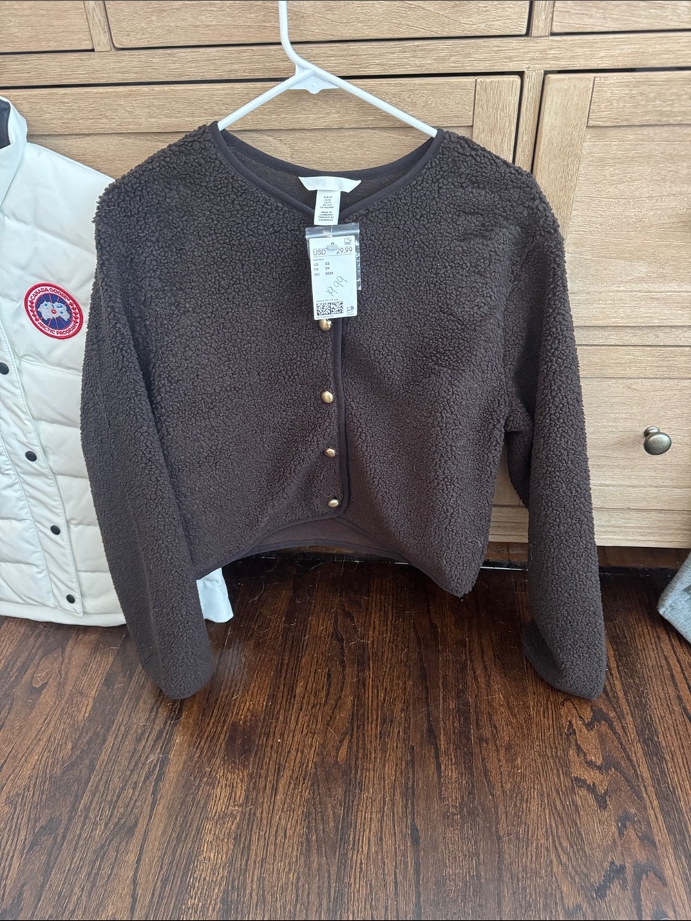 H&M Dark Brown Sherpa Button Cropped Cardigan